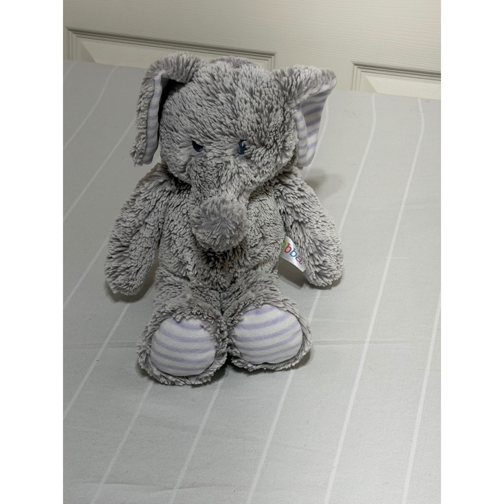 Ebba Aurora World Grey Elephant Plush Stuffed Animal Purple Striped Ears 13.5"